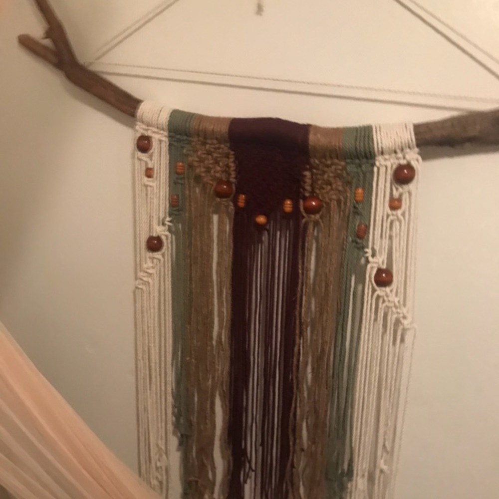 Handmade driftwood macrame tapestry